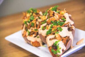 Smoked Lentil Stuffed Sweet Potatoes