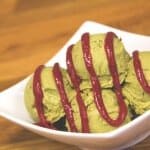 “Freeze-Free” Matcha Green Tea Ice Cream with Raspberry Coulis