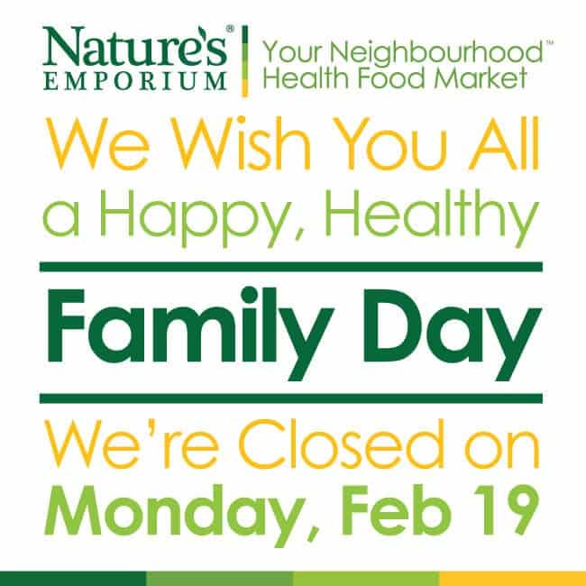 Nature's Emporium Family Day Holiday Hours Banner